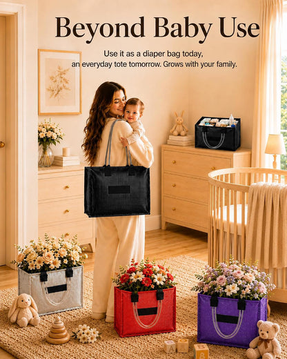 Baby Diaper Caddy Organizer with Removable Dividers, Silvery