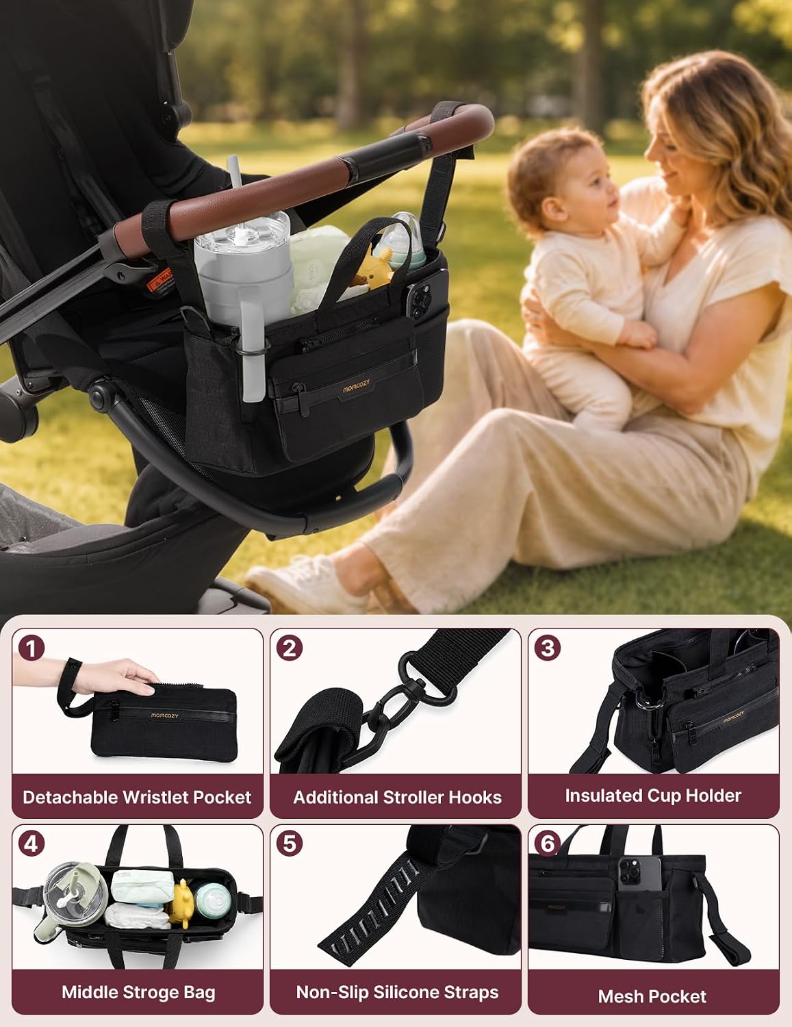 Stroller Organizer with 40 oz Tumbler Holder, Non-Slip Straps