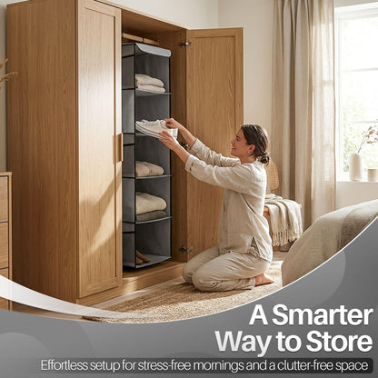 5-Shelf Fabric Hanging Closet Organizer, 11.9-Inch Wide, Brown