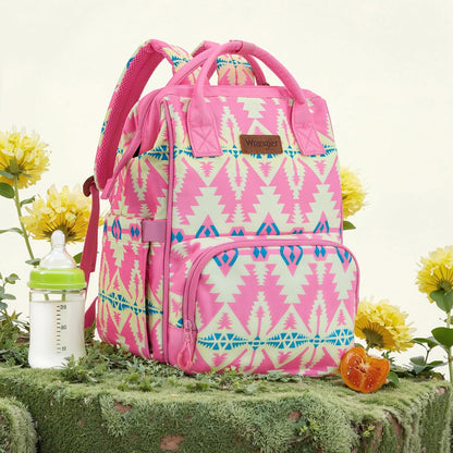 Montana West Wrangler Callie Diaper Bag Backpack with Stroller Straps Western Pattern Multifunction Baby Travel Bag WG2204-91102HPK