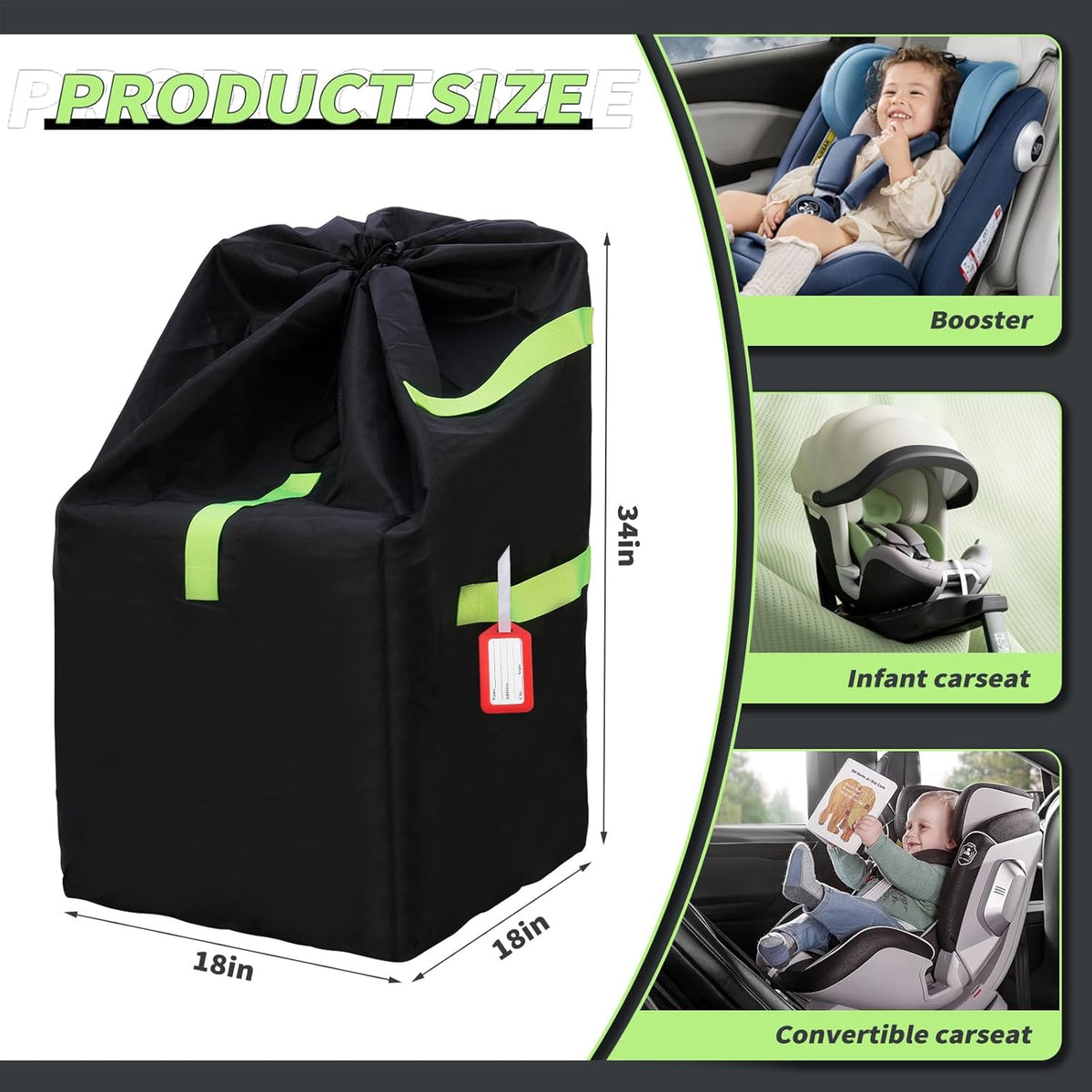 Waterproof Car Seat Travel Bag with Backpack Straps