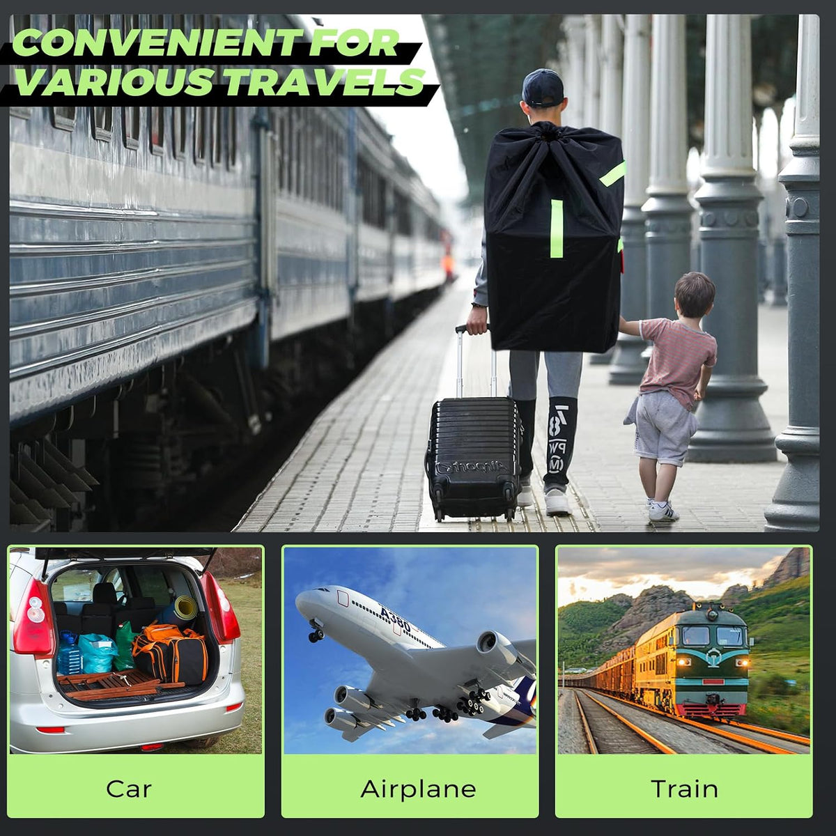 Waterproof Car Seat Travel Bag with Backpack Straps