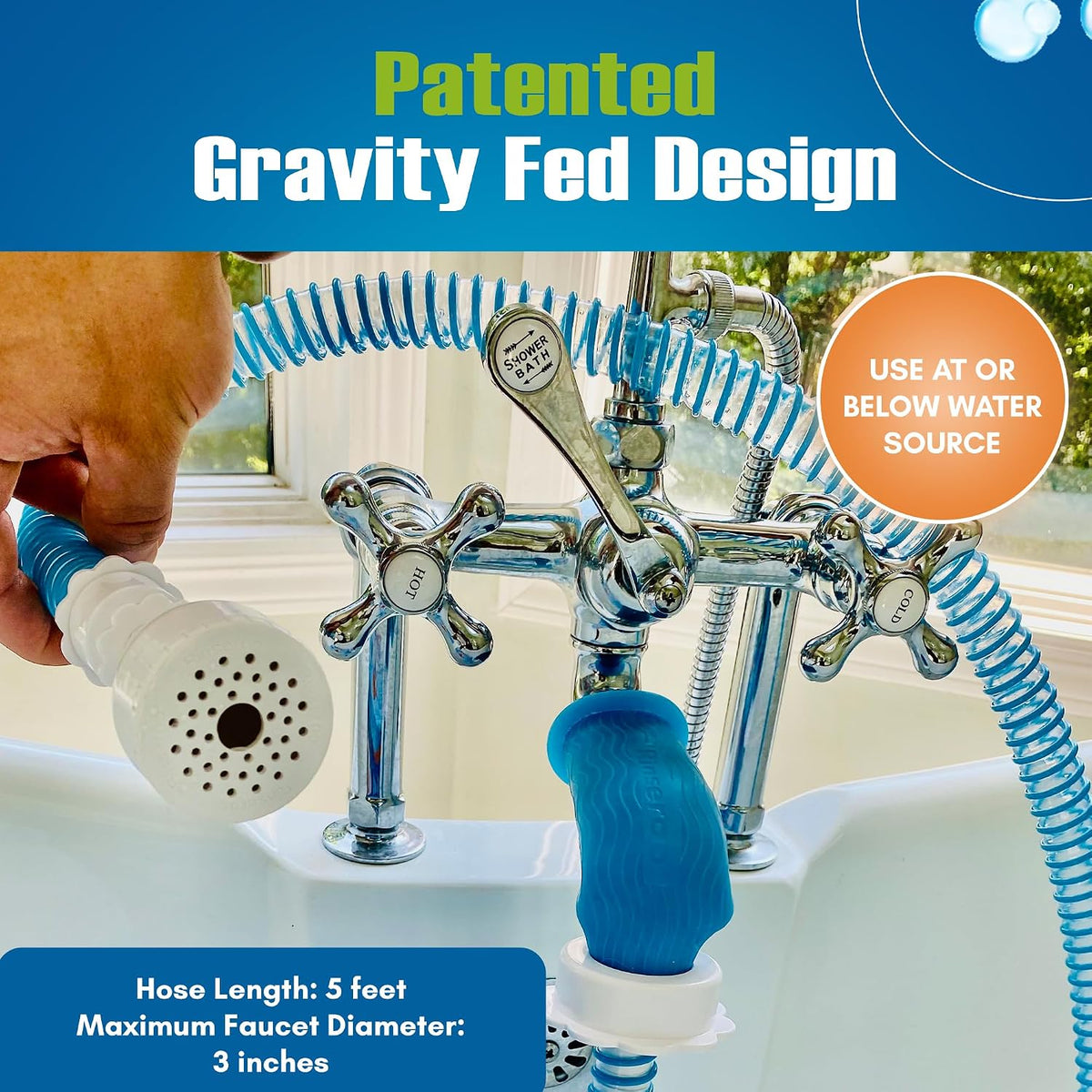 Slip-On Bathtub Faucet Sprayer Attachment, 5 Foot Hose