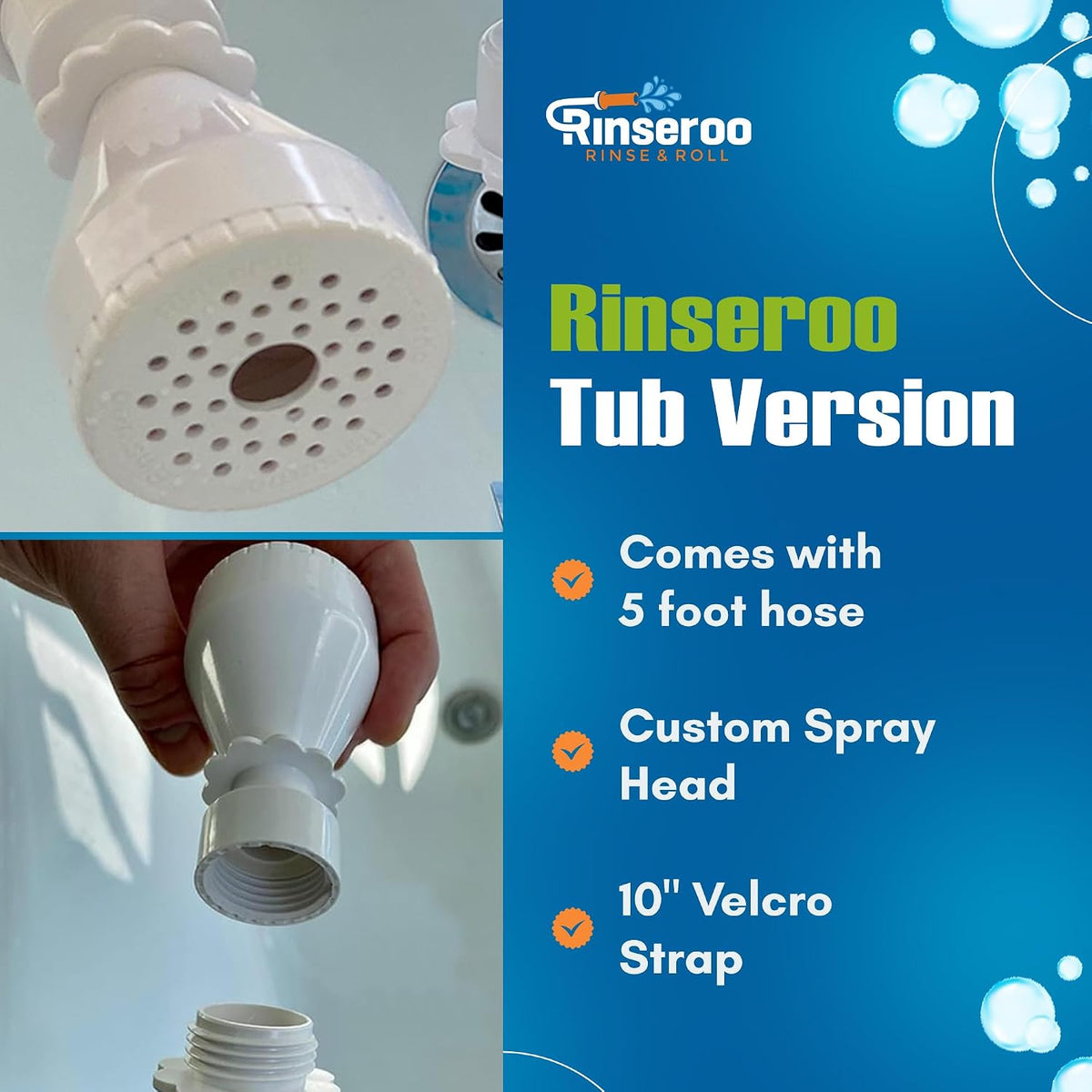 Slip-On Bathtub Faucet Sprayer Attachment, 5 Foot Hose