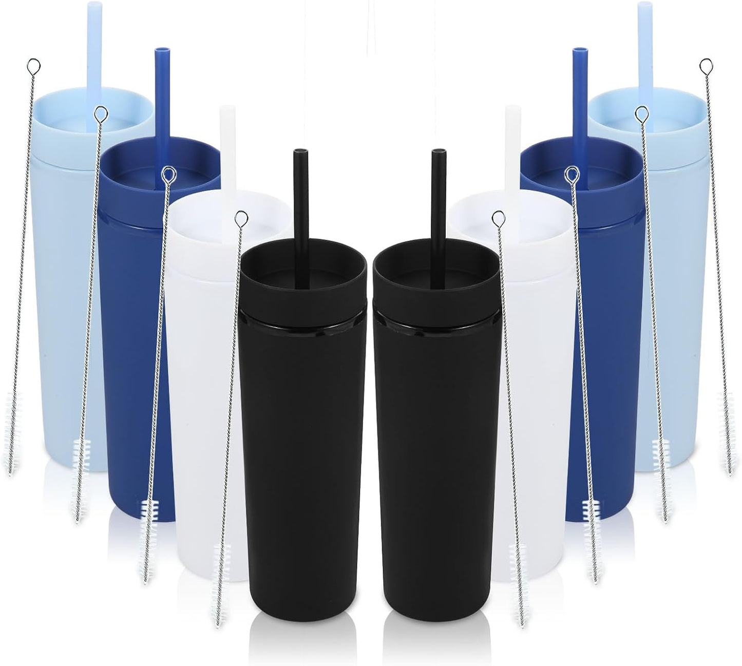 Volhoply 16oz Plastic Skinny Tumbler with Lid and Straw Bulk 8 Pack,Insulated Double Wall BPA Free Matte Acrylic Tumblers,Iced Coffee Travel Reusable Party Cup,Customizable Diy Gifts(Assorted,8 Set)