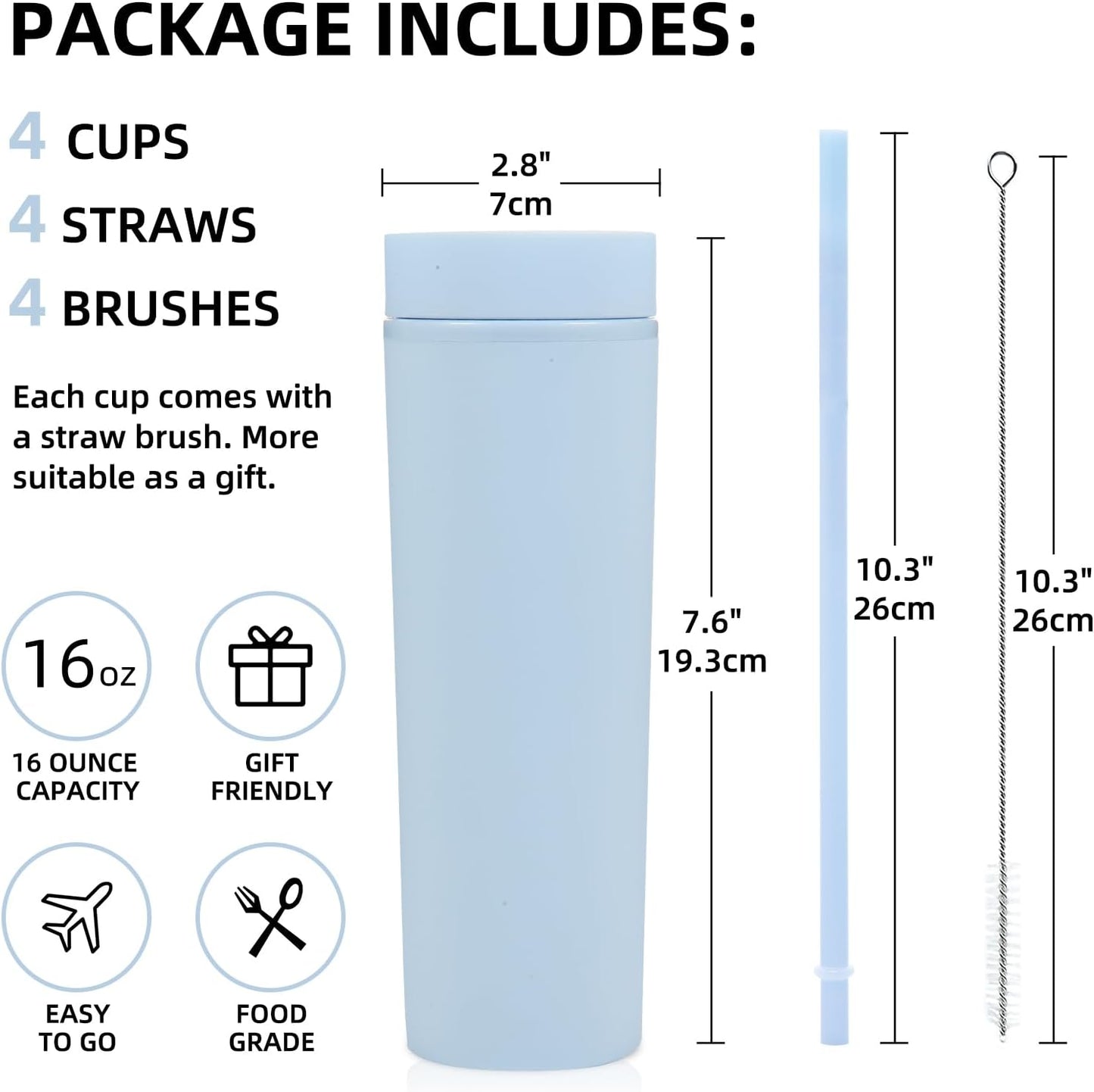 Volhoply 16oz Plastic Skinny Tumbler with Lid and Straw Bulk 8 Pack,Insulated Double Wall BPA Free Matte Acrylic Tumblers,Iced Coffee Travel Reusable Party Cup,Customizable Diy Gifts(Assorted,8 Set)