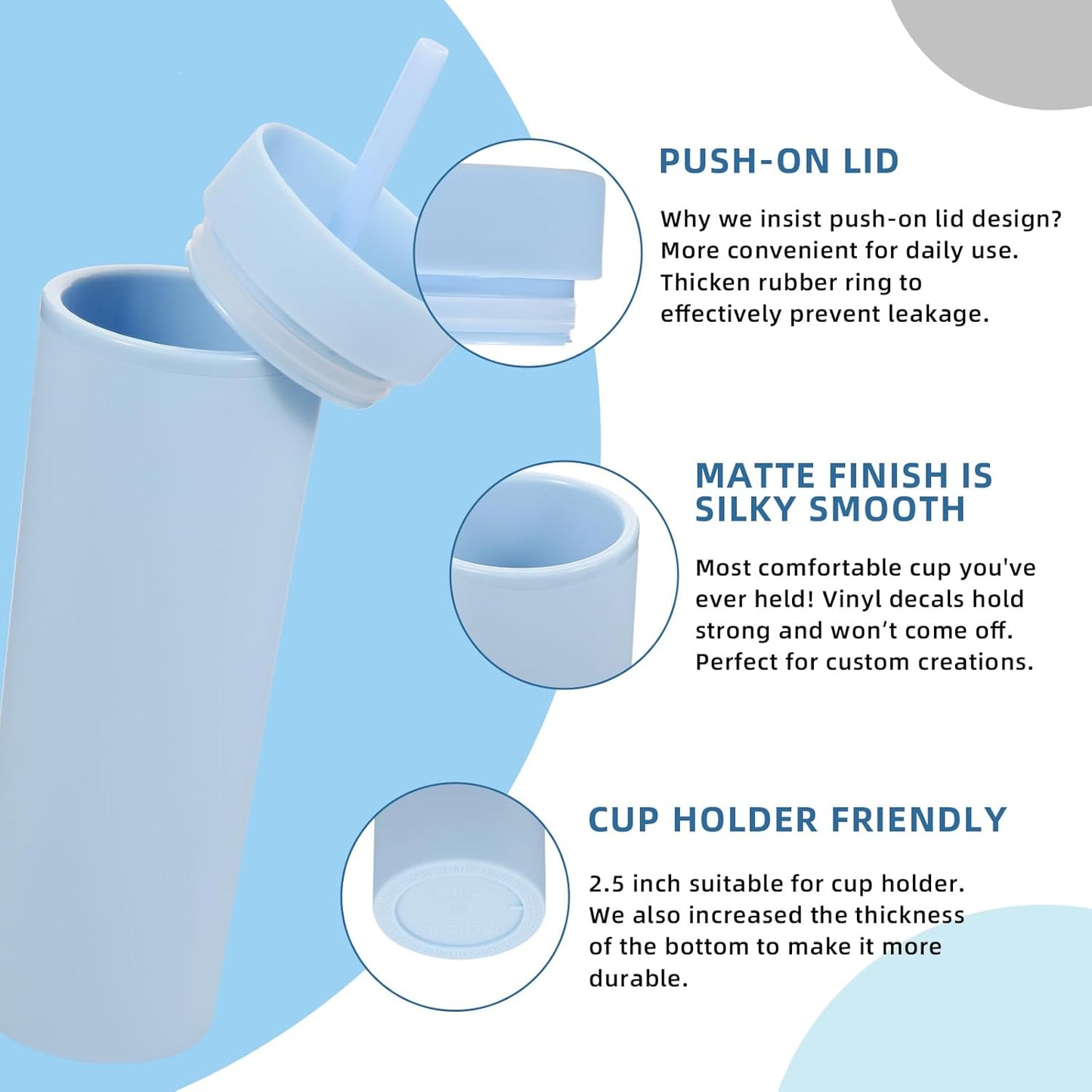 Volhoply 16oz Plastic Skinny Tumbler with Lid and Straw Bulk 8 Pack,Insulated Double Wall BPA Free Matte Acrylic Tumblers,Iced Coffee Travel Reusable Party Cup,Customizable Diy Gifts(Assorted,8 Set)