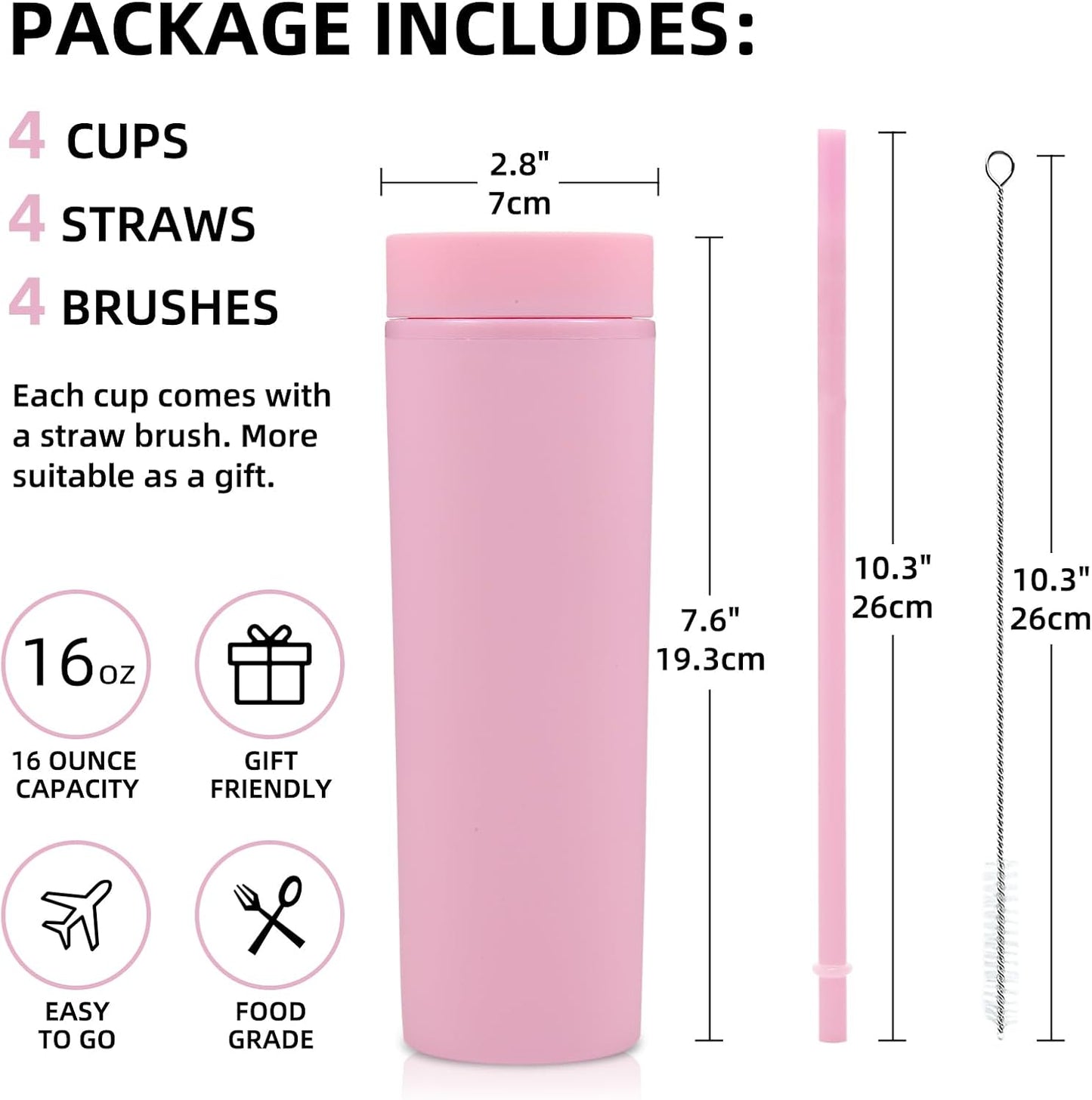 Volhoply 16oz Plastic Skinny Tumbler with Lid and Straw Bulk 8 Pack,Insulated Double Wall BPA Free Matte Acrylic Tumblers,Iced Coffee Travel Reusable Party Cup,Customizable Diy Gifts(Assorted,8 Set)