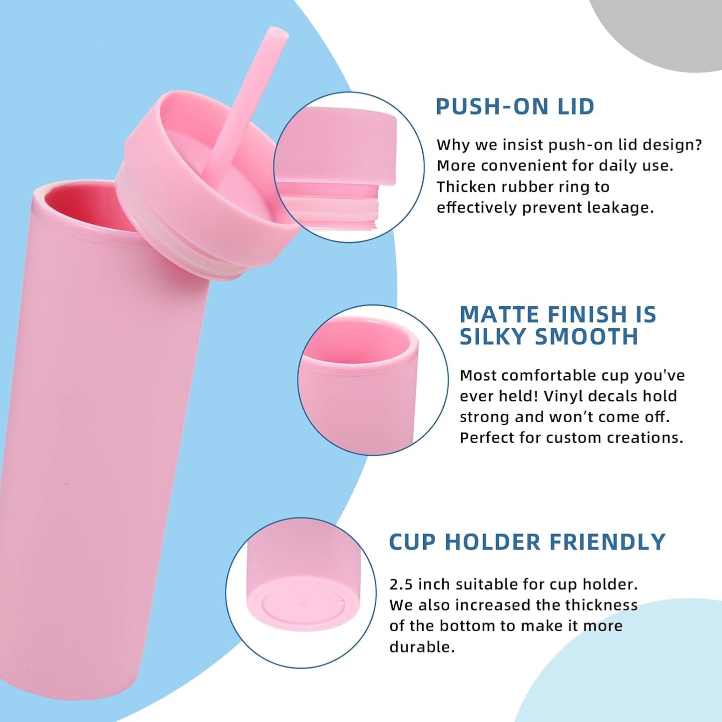 Volhoply 16oz Plastic Skinny Tumbler with Lid and Straw Bulk 8 Pack,Insulated Double Wall BPA Free Matte Acrylic Tumblers,Iced Coffee Travel Reusable Party Cup,Customizable Diy Gifts(Assorted,8 Set)