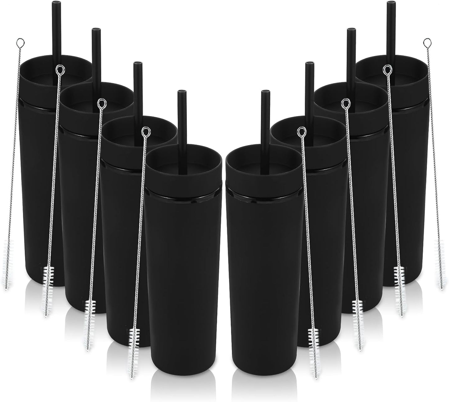 Volhoply 16oz Plastic Skinny Tumbler with Lid and Straw Bulk 8 Pack,Insulated Double Wall BPA Free Matte Acrylic Tumblers,Iced Coffee Travel Reusable Party Cup,Customizable Diy Gifts(Assorted,8 Set)