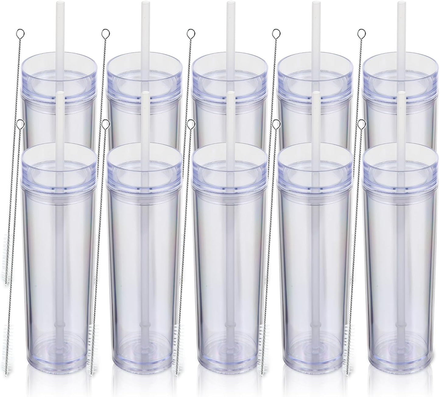 Volhoply 16oz Plastic Skinny Tumbler with Lid and Straw Bulk 8 Pack,Insulated Double Wall BPA Free Matte Acrylic Tumblers,Iced Coffee Travel Reusable Party Cup,Customizable Diy Gifts(Assorted,8 Set)
