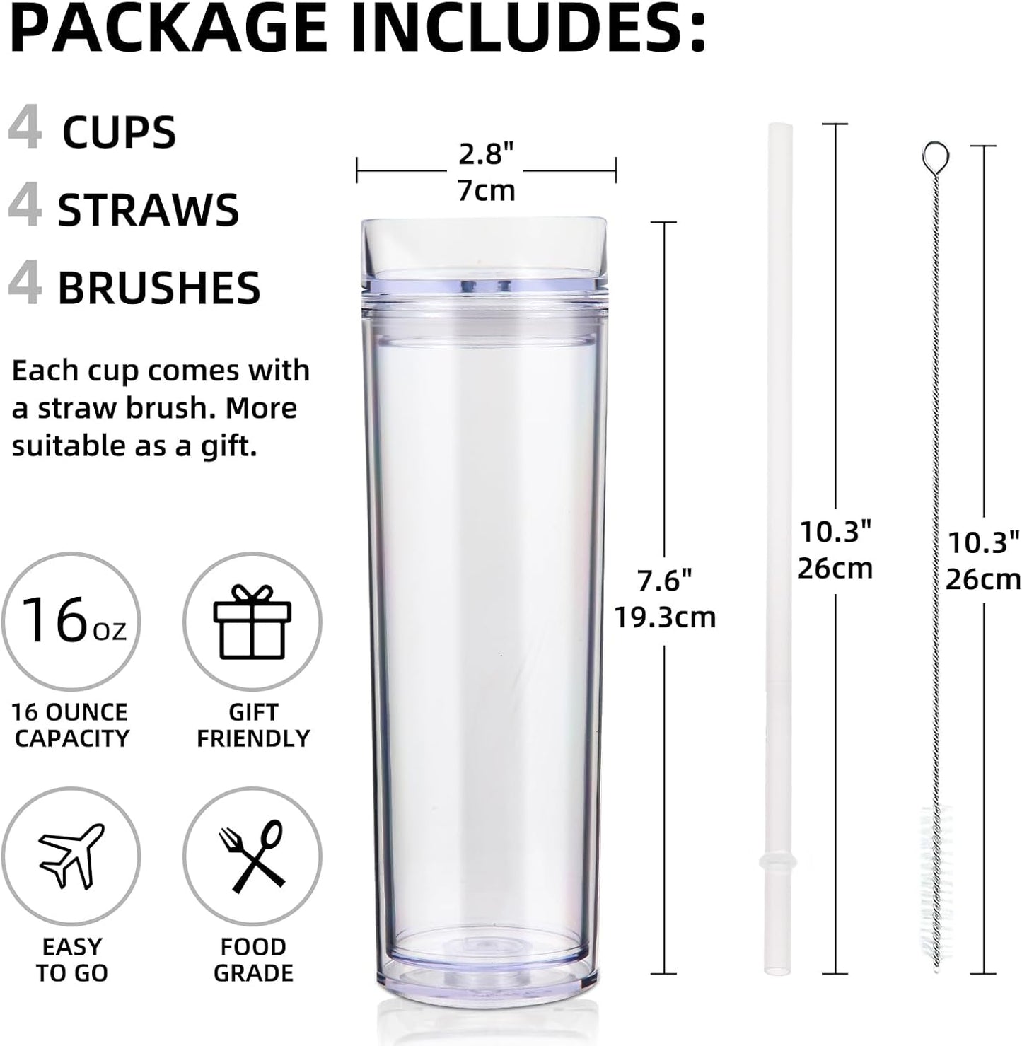 Volhoply 16oz Plastic Skinny Tumbler with Lid and Straw Bulk 8 Pack,Insulated Double Wall BPA Free Matte Acrylic Tumblers,Iced Coffee Travel Reusable Party Cup,Customizable Diy Gifts(Assorted,8 Set)