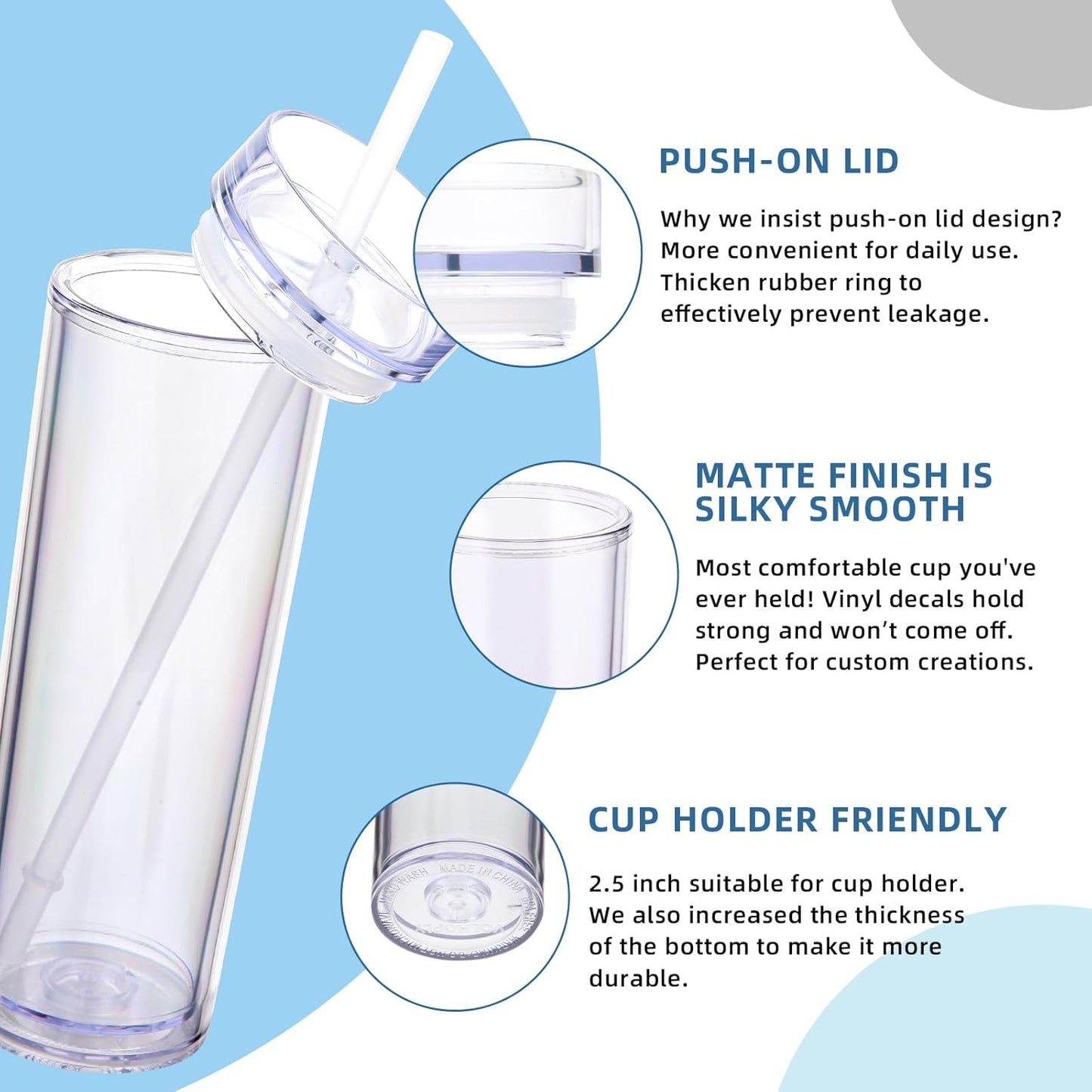 Volhoply 16oz Plastic Skinny Tumbler with Lid and Straw Bulk 8 Pack,Insulated Double Wall BPA Free Matte Acrylic Tumblers,Iced Coffee Travel Reusable Party Cup,Customizable Diy Gifts(Assorted,8 Set)