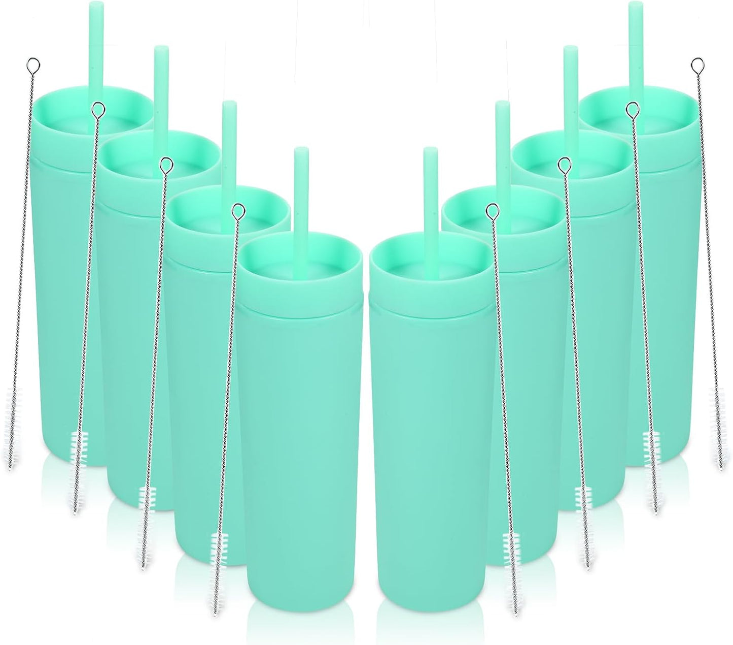 Volhoply 16oz Plastic Skinny Tumbler with Lid and Straw Bulk 8 Pack,Insulated Double Wall BPA Free Matte Acrylic Tumblers,Iced Coffee Travel Reusable Party Cup,Customizable Diy Gifts(Assorted,8 Set)