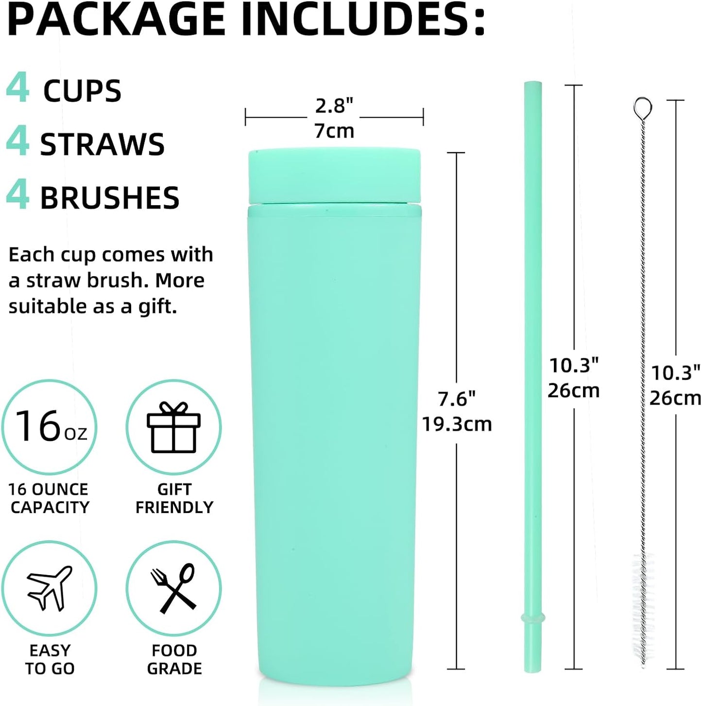 Volhoply 16oz Plastic Skinny Tumbler with Lid and Straw Bulk 8 Pack,Insulated Double Wall BPA Free Matte Acrylic Tumblers,Iced Coffee Travel Reusable Party Cup,Customizable Diy Gifts(Assorted,8 Set)