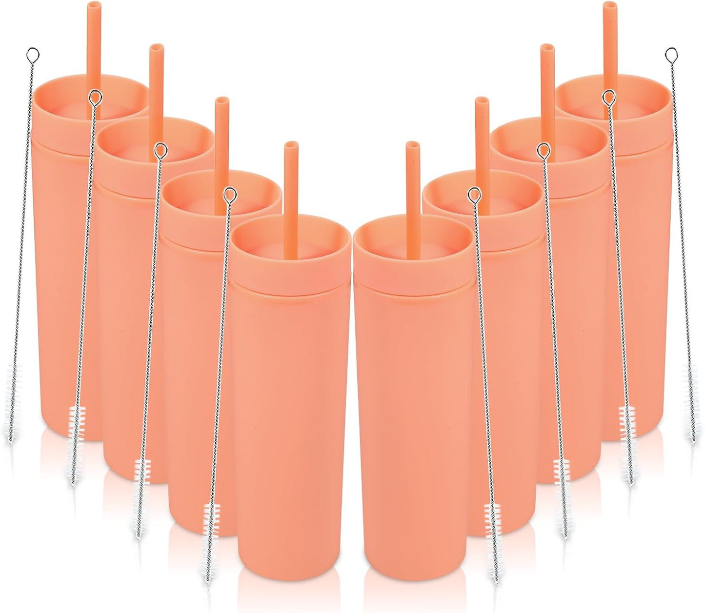 Volhoply 16oz Plastic Skinny Tumbler with Lid and Straw Bulk 8 Pack,Insulated Double Wall BPA Free Matte Acrylic Tumblers,Iced Coffee Travel Reusable Party Cup,Customizable Diy Gifts(Assorted,8 Set)