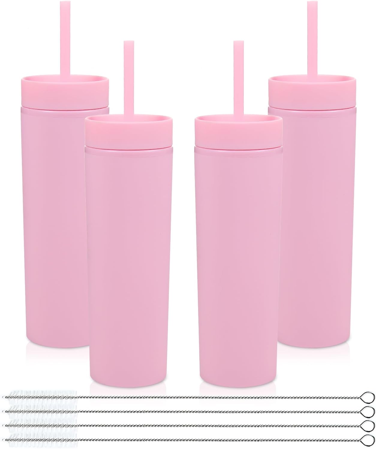 Volhoply 16oz Plastic Skinny Tumbler with Lid and Straw Bulk 8 Pack,Insulated Double Wall BPA Free Matte Acrylic Tumblers,Iced Coffee Travel Reusable Party Cup,Customizable Diy Gifts(Assorted,8 Set)