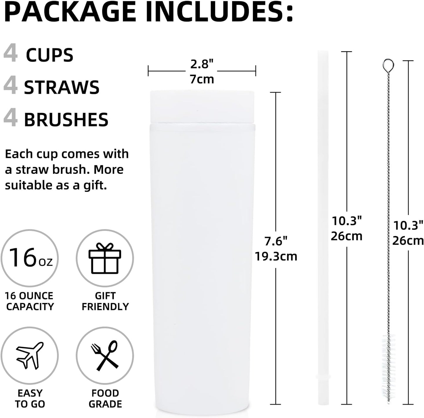 Volhoply 16oz Plastic Skinny Tumbler with Lid and Straw Bulk 8 Pack,Insulated Double Wall BPA Free Matte Acrylic Tumblers,Iced Coffee Travel Reusable Party Cup,Customizable Diy Gifts(Assorted,8 Set)