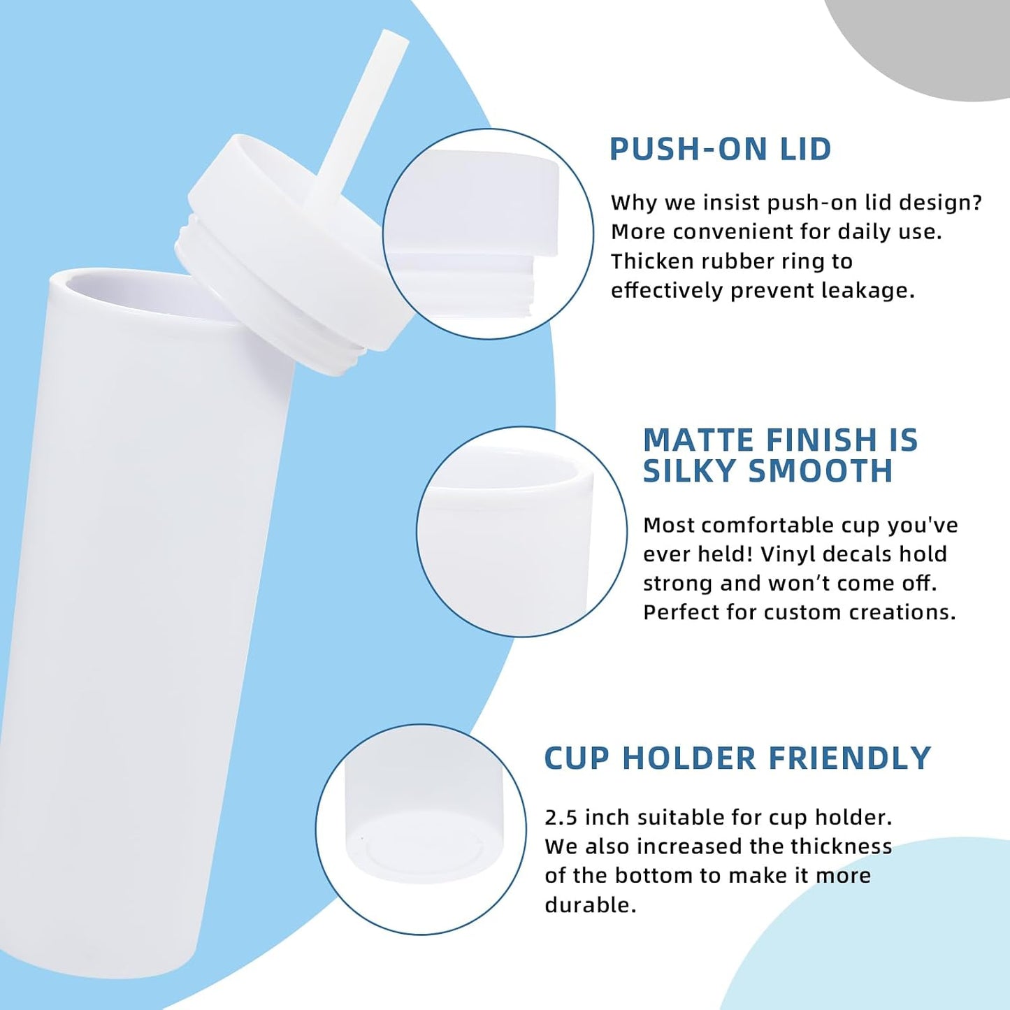 Volhoply 16oz Plastic Skinny Tumbler with Lid and Straw Bulk 8 Pack,Insulated Double Wall BPA Free Matte Acrylic Tumblers,Iced Coffee Travel Reusable Party Cup,Customizable Diy Gifts(Assorted,8 Set)