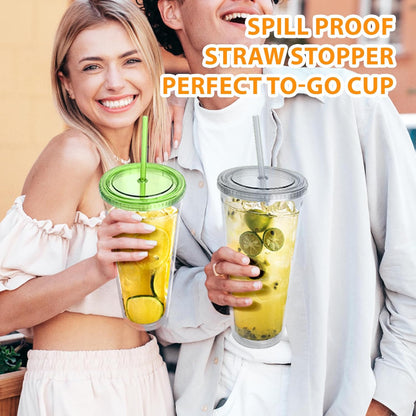 Zukro Clear Double Wall Plastic Tumbler with Lid and Straw 32 oz, 2 Pack | Wide Mouth BPA Free Large Clear Insulated Reusable Acrylic Iced Coffee To Go Cup for Loaded Tea, Water, Fit in Cupholder