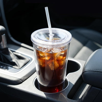Zukro Clear Double Wall Plastic Tumbler with Lid and Straw 32 oz, 2 Pack | Wide Mouth BPA Free Large Clear Insulated Reusable Acrylic Iced Coffee To Go Cup for Loaded Tea, Water, Fit in Cupholder