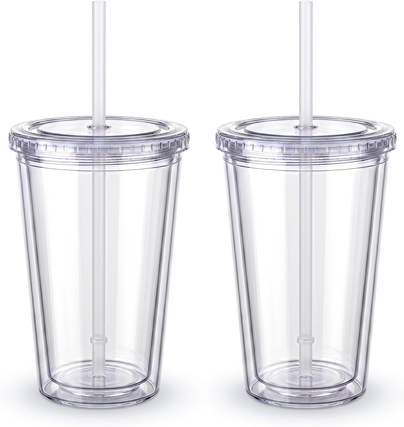 Zukro Clear Double Wall Plastic Tumbler with Lid and Straw 32 oz, 2 Pack | Wide Mouth BPA Free Large Clear Insulated Reusable Acrylic Iced Coffee To Go Cup for Loaded Tea, Water, Fit in Cupholder
