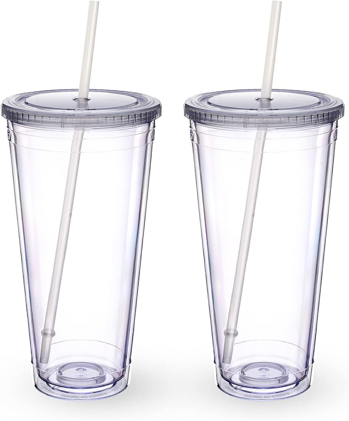 Zukro Clear Double Wall Plastic Tumbler with Lid and Straw 32 oz, 2 Pack | Wide Mouth BPA Free Large Clear Insulated Reusable Acrylic Iced Coffee To Go Cup for Loaded Tea, Water, Fit in Cupholder