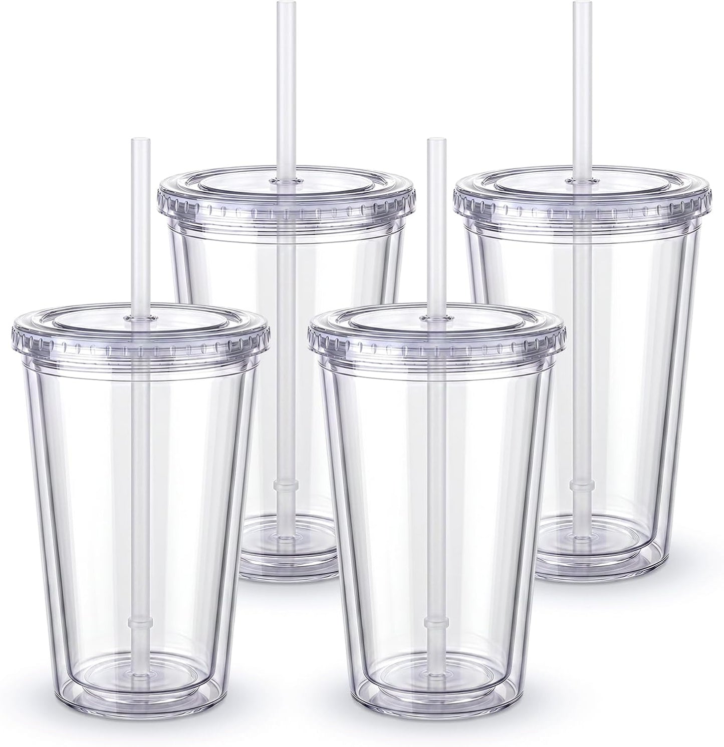Zukro Clear Double Wall Plastic Tumbler with Lid and Straw 32 oz, 2 Pack | Wide Mouth BPA Free Large Clear Insulated Reusable Acrylic Iced Coffee To Go Cup for Loaded Tea, Water, Fit in Cupholder