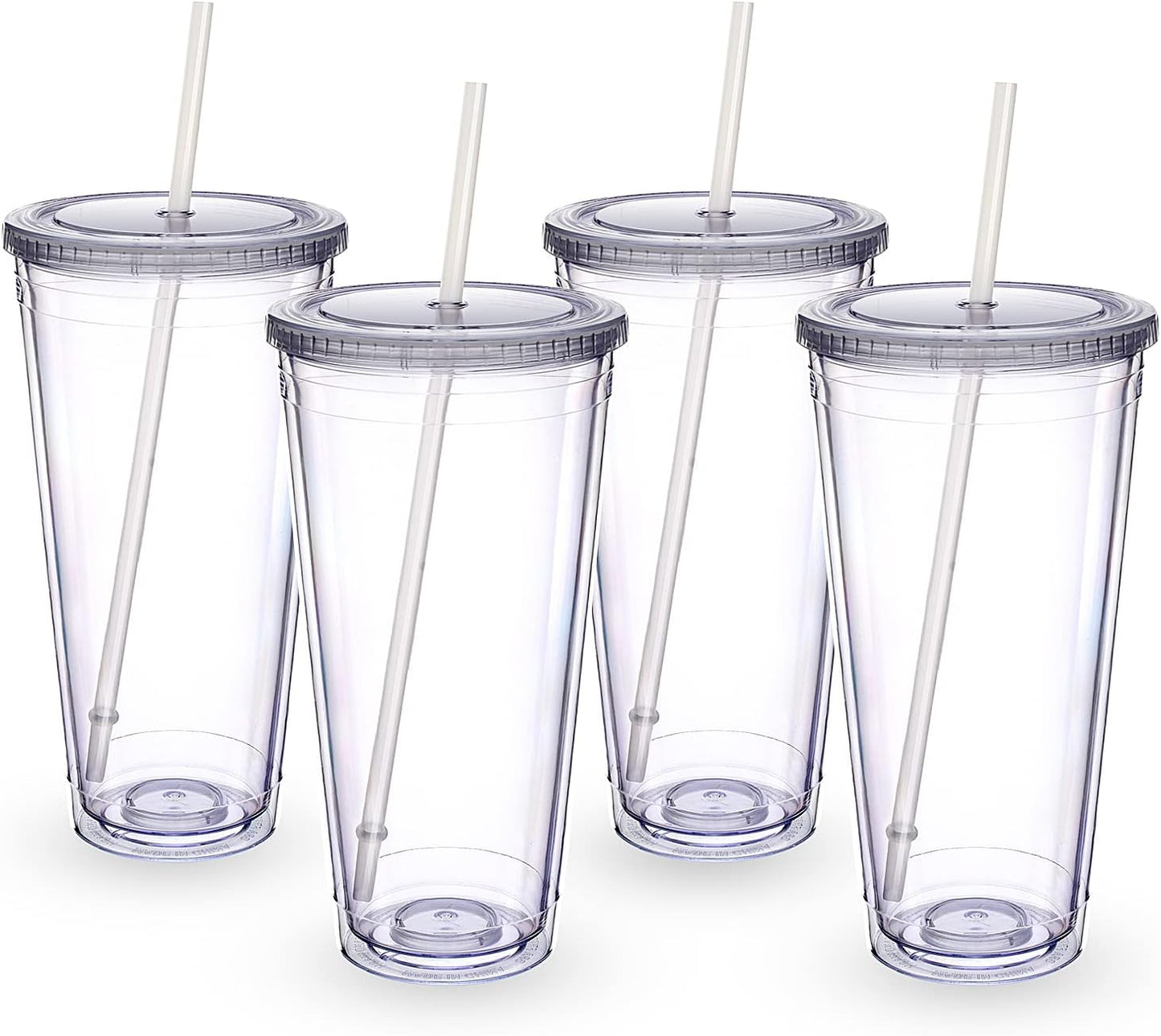Zukro Clear Double Wall Plastic Tumbler with Lid and Straw 32 oz, 2 Pack | Wide Mouth BPA Free Large Clear Insulated Reusable Acrylic Iced Coffee To Go Cup for Loaded Tea, Water, Fit in Cupholder