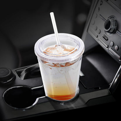 Zukro Clear Double Wall Plastic Tumbler with Lid and Straw 32 oz, 2 Pack | Wide Mouth BPA Free Large Clear Insulated Reusable Acrylic Iced Coffee To Go Cup for Loaded Tea, Water, Fit in Cupholder