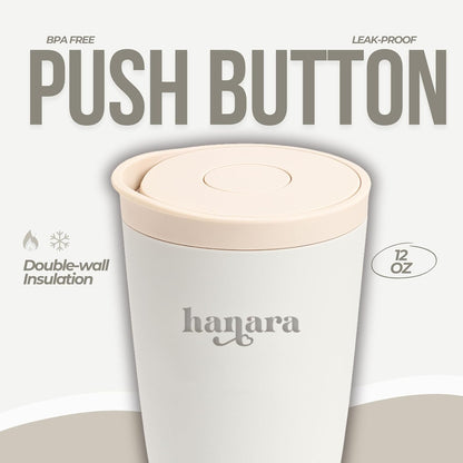 12 oz Push Button Lid Stainless Steel Travel Mug | Double Wall Insulated, Leak-Proof | Keeps Drinks Hot for 6hrs & Cold for 12hrs | Dishwasher Safe | Perfect for Coffee, Tea & More (Rose Quartz Pink)