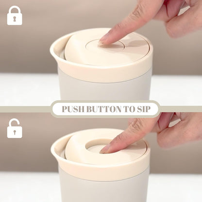 12 oz Push Button Lid Stainless Steel Travel Mug | Double Wall Insulated, Leak-Proof | Keeps Drinks Hot for 6hrs & Cold for 12hrs | Dishwasher Safe | Perfect for Coffee, Tea & More (Rose Quartz Pink)