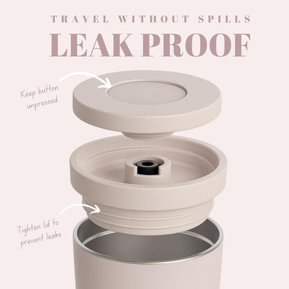 12 oz Push Button Lid Stainless Steel Travel Mug | Double Wall Insulated, Leak-Proof | Keeps Drinks Hot for 6hrs & Cold for 12hrs | Dishwasher Safe | Perfect for Coffee, Tea & More (Rose Quartz Pink)