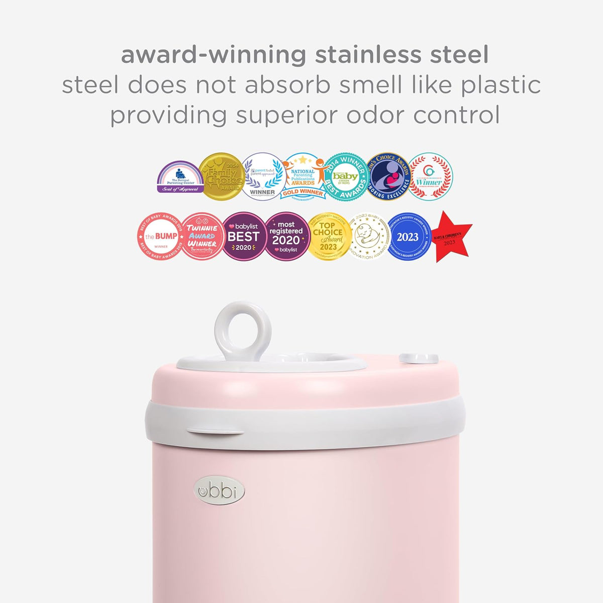 Stainless Steel Diaper Pail, No Special Bags, Odor-Locking, Taupe