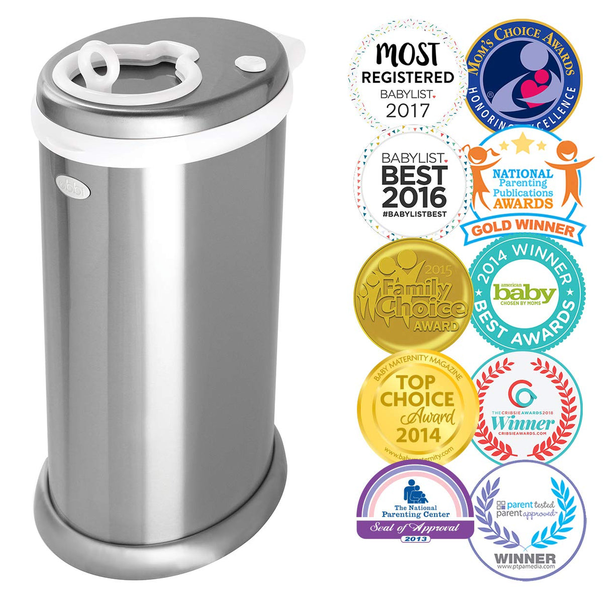 Stainless Steel Diaper Pail, No Special Bags, Odor-Locking, Taupe