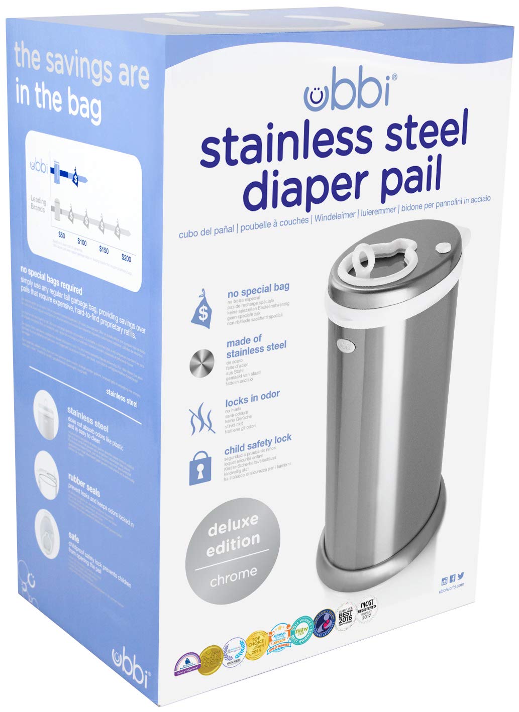 Stainless Steel Diaper Pail, No Special Bags, Odor-Locking, Taupe
