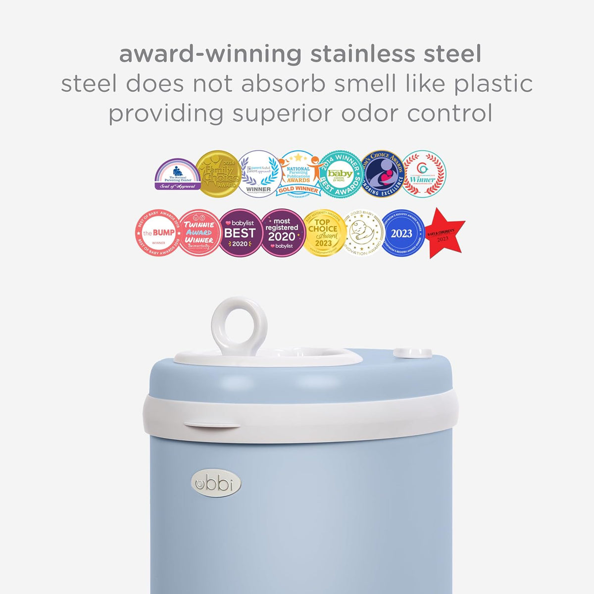 Stainless Steel Diaper Pail, No Special Bags, Odor-Locking, Taupe