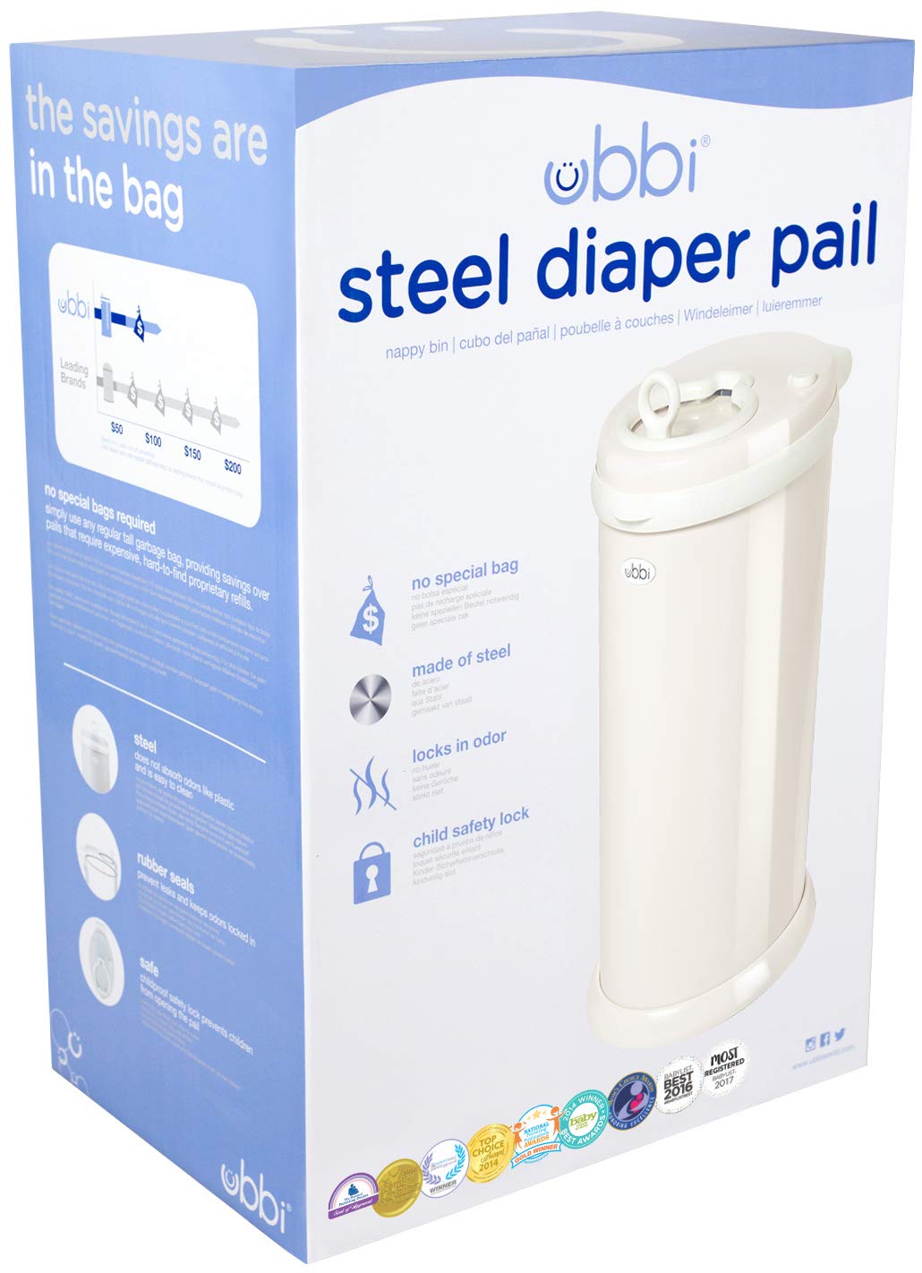 Stainless Steel Diaper Pail, No Special Bags, Odor-Locking, Taupe