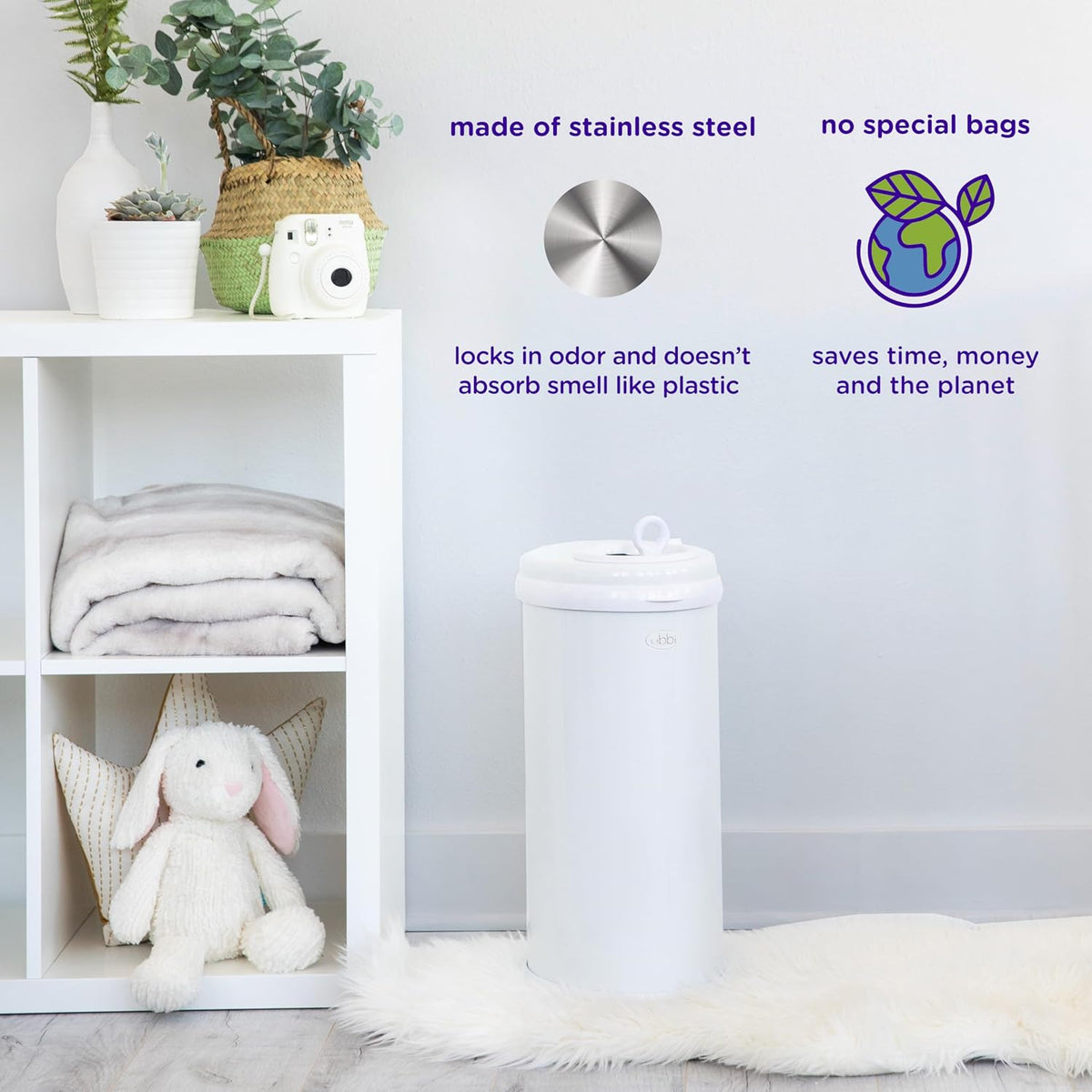 Stainless Steel Diaper Pail, No Special Bags, Odor-Locking, Taupe