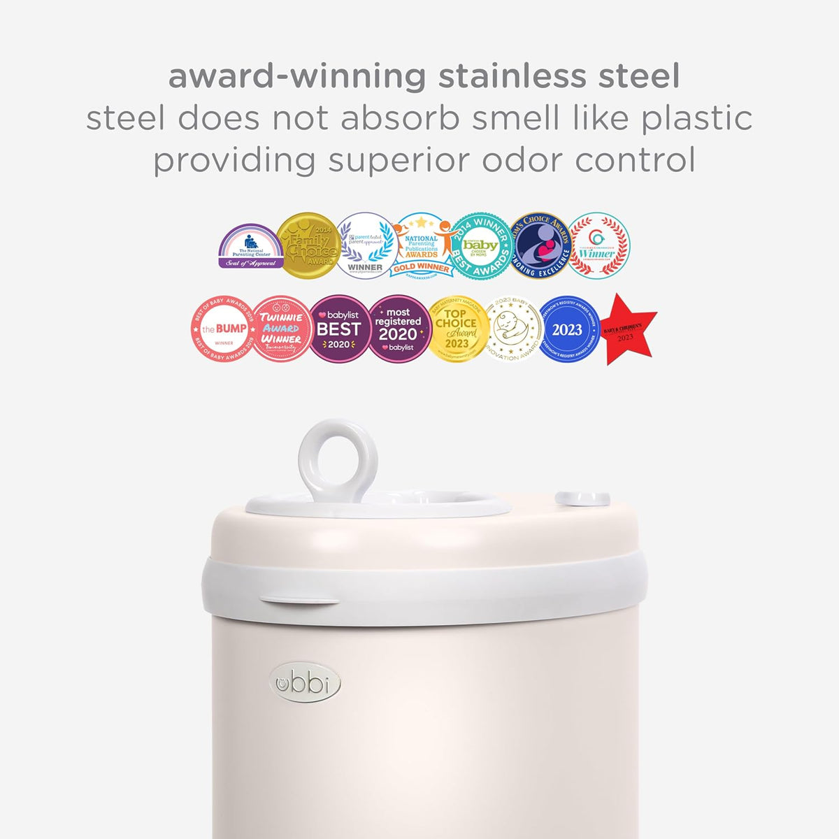 Stainless Steel Diaper Pail, No Special Bags, Odor-Locking, Taupe