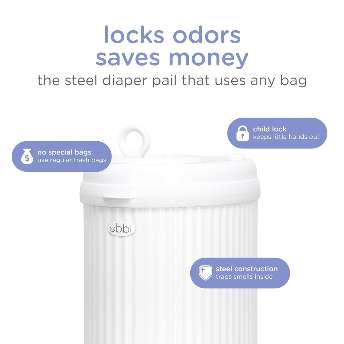 Stainless Steel Diaper Pail, No Special Bags, Odor-Locking, Taupe
