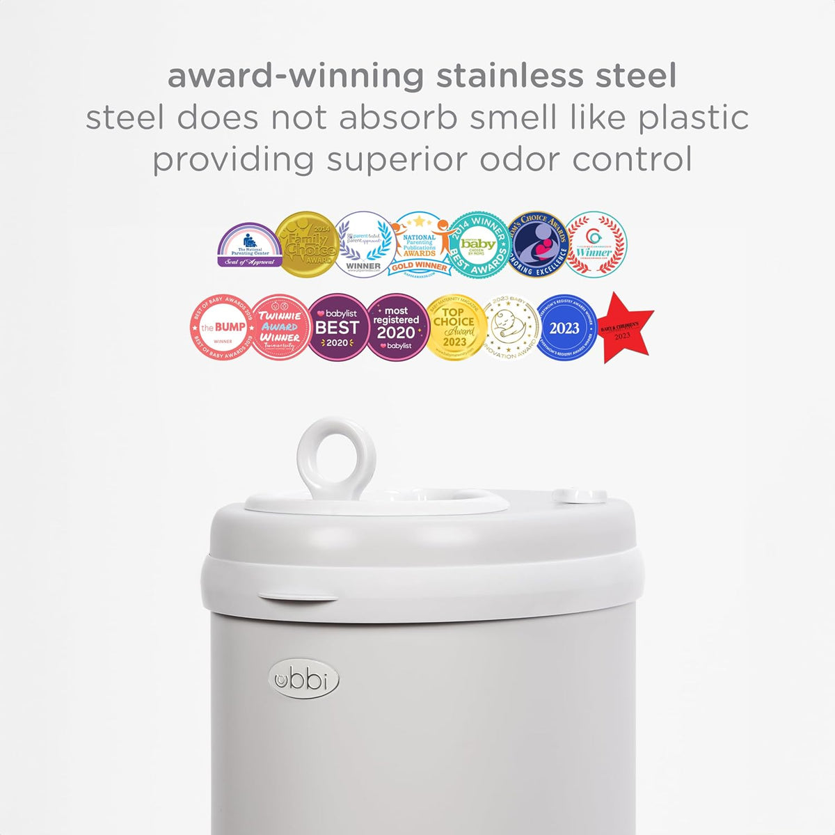 Stainless Steel Diaper Pail, No Special Bags, Odor-Locking, Taupe