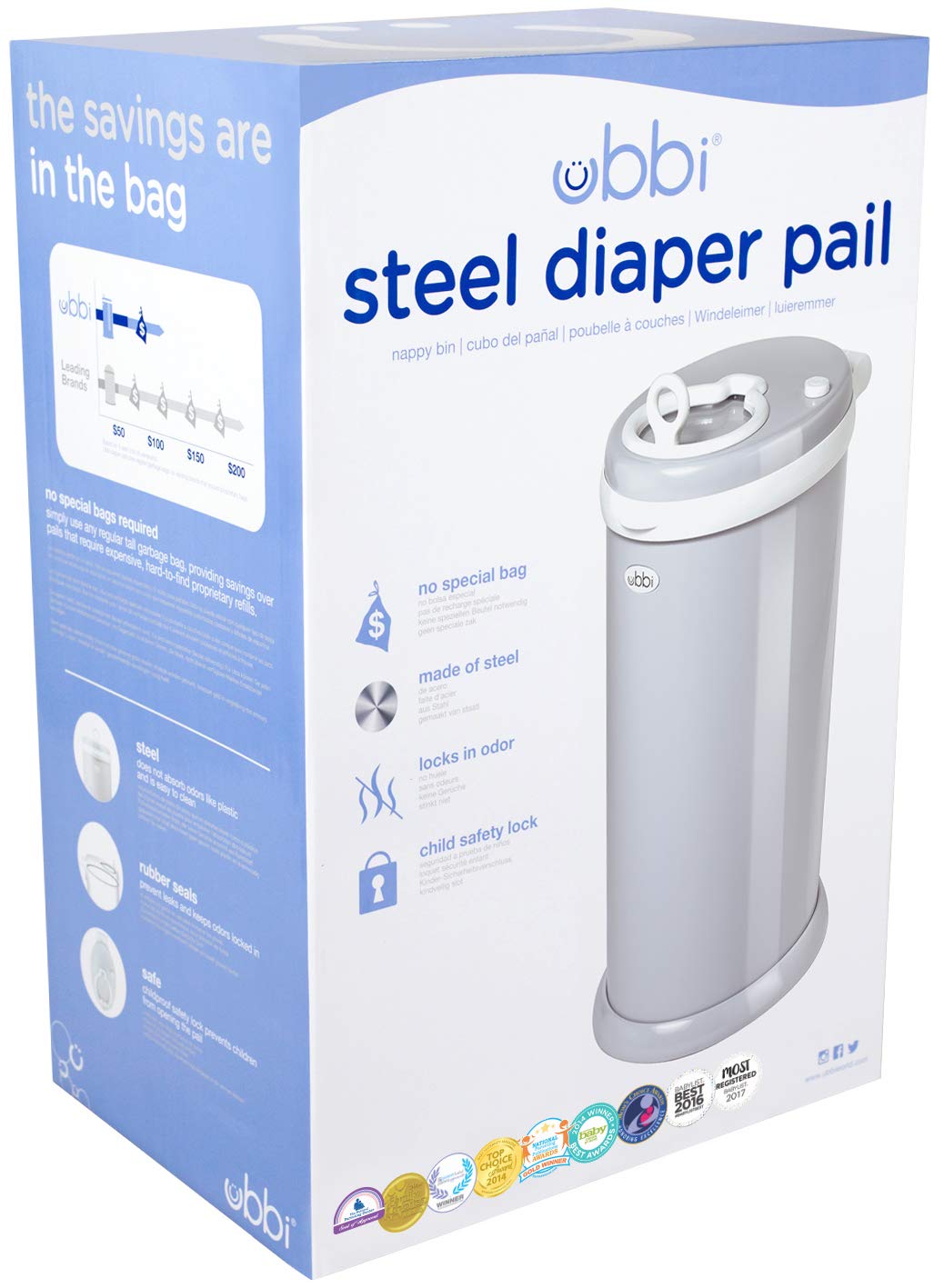 Stainless Steel Diaper Pail, No Special Bags, Odor-Locking, Taupe