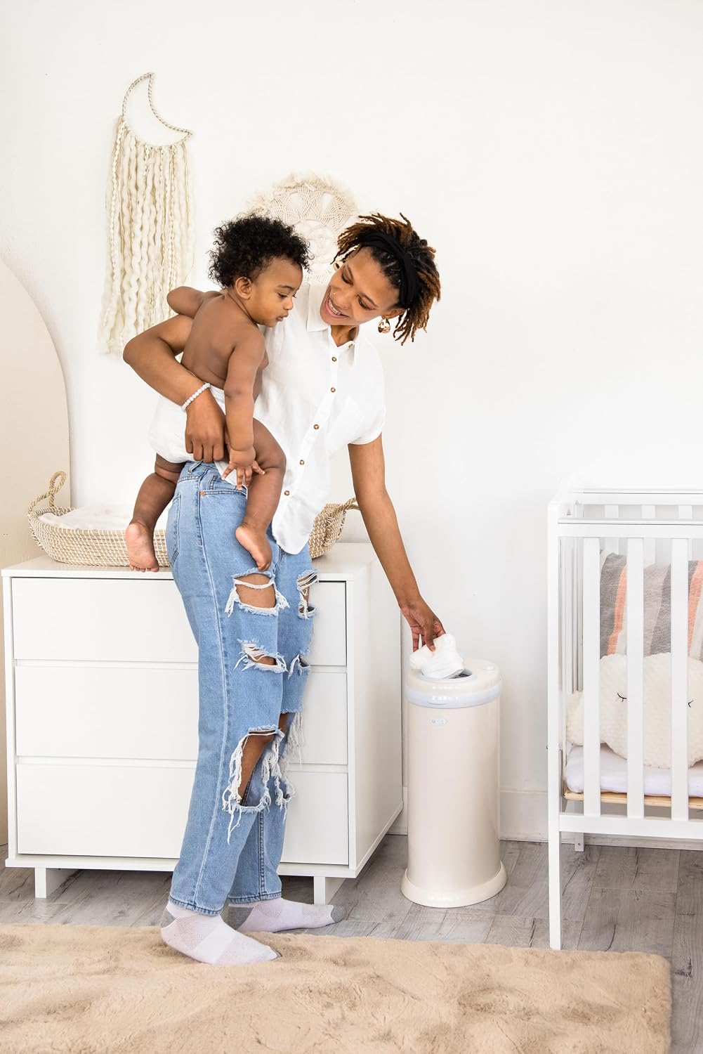 Stainless Steel Diaper Pail, No Special Bags, Odor-Locking, Taupe