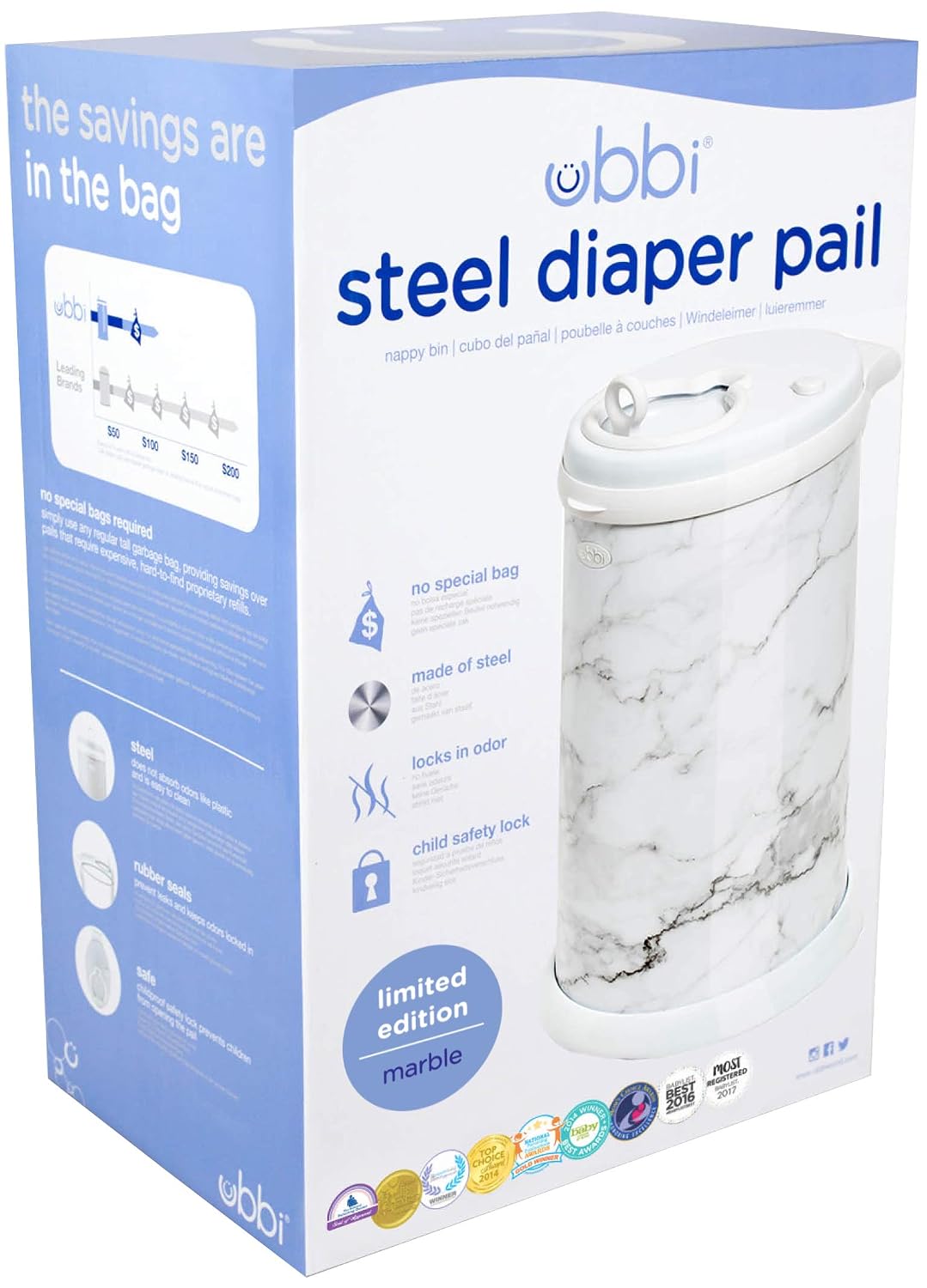 Stainless Steel Diaper Pail, No Special Bags, Odor-Locking, Taupe