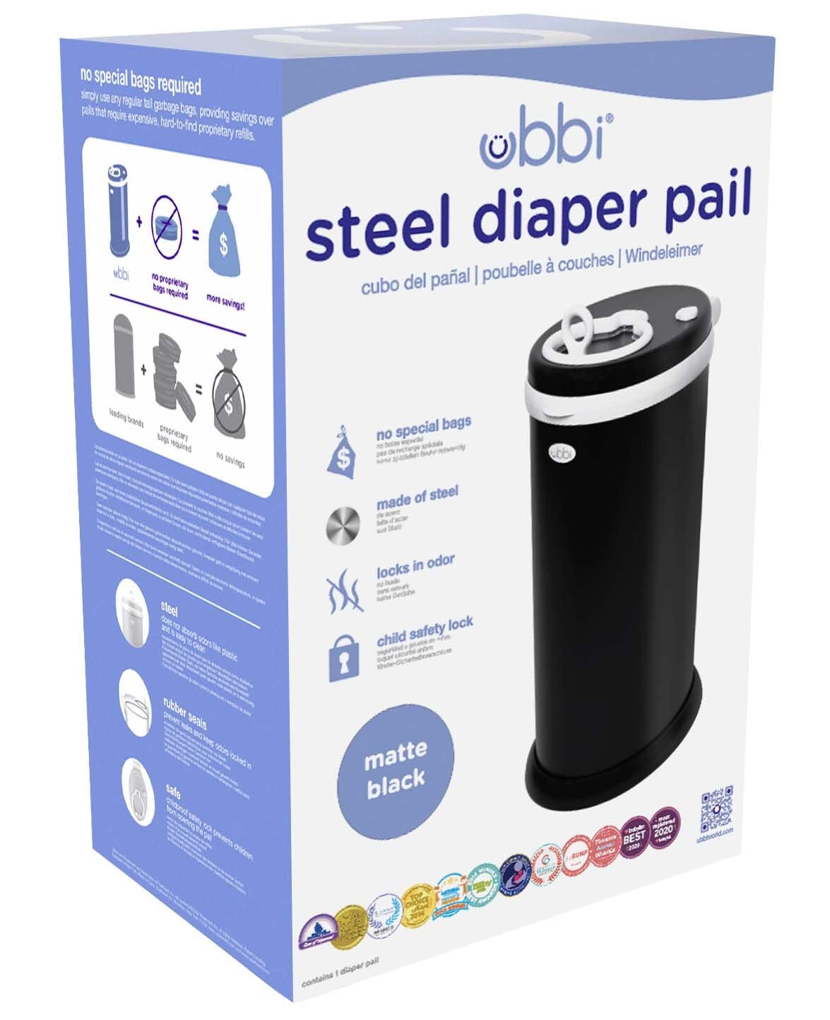Stainless Steel Diaper Pail, No Special Bags, Odor-Locking, Taupe