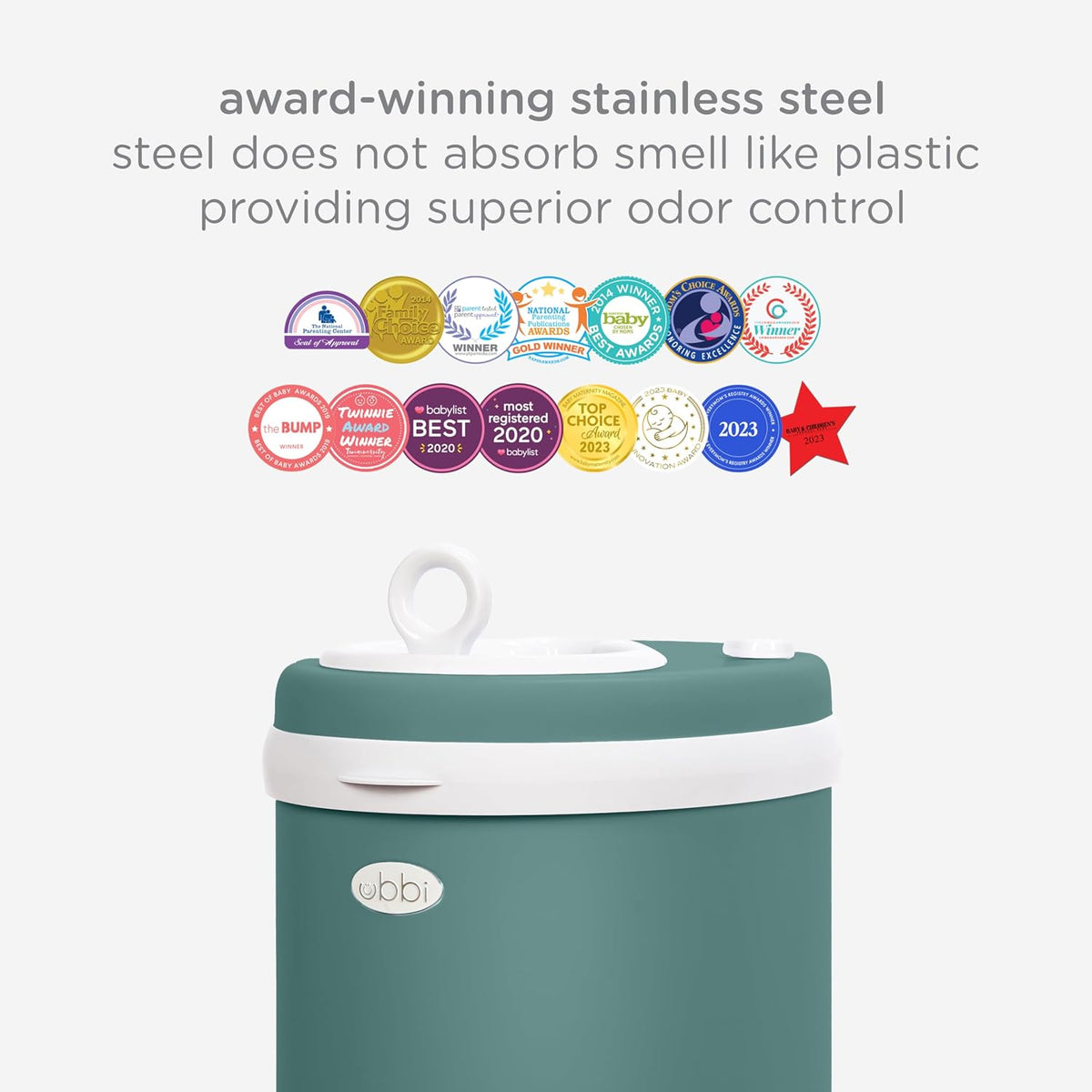 Stainless Steel Diaper Pail, No Special Bags, Odor-Locking, Taupe