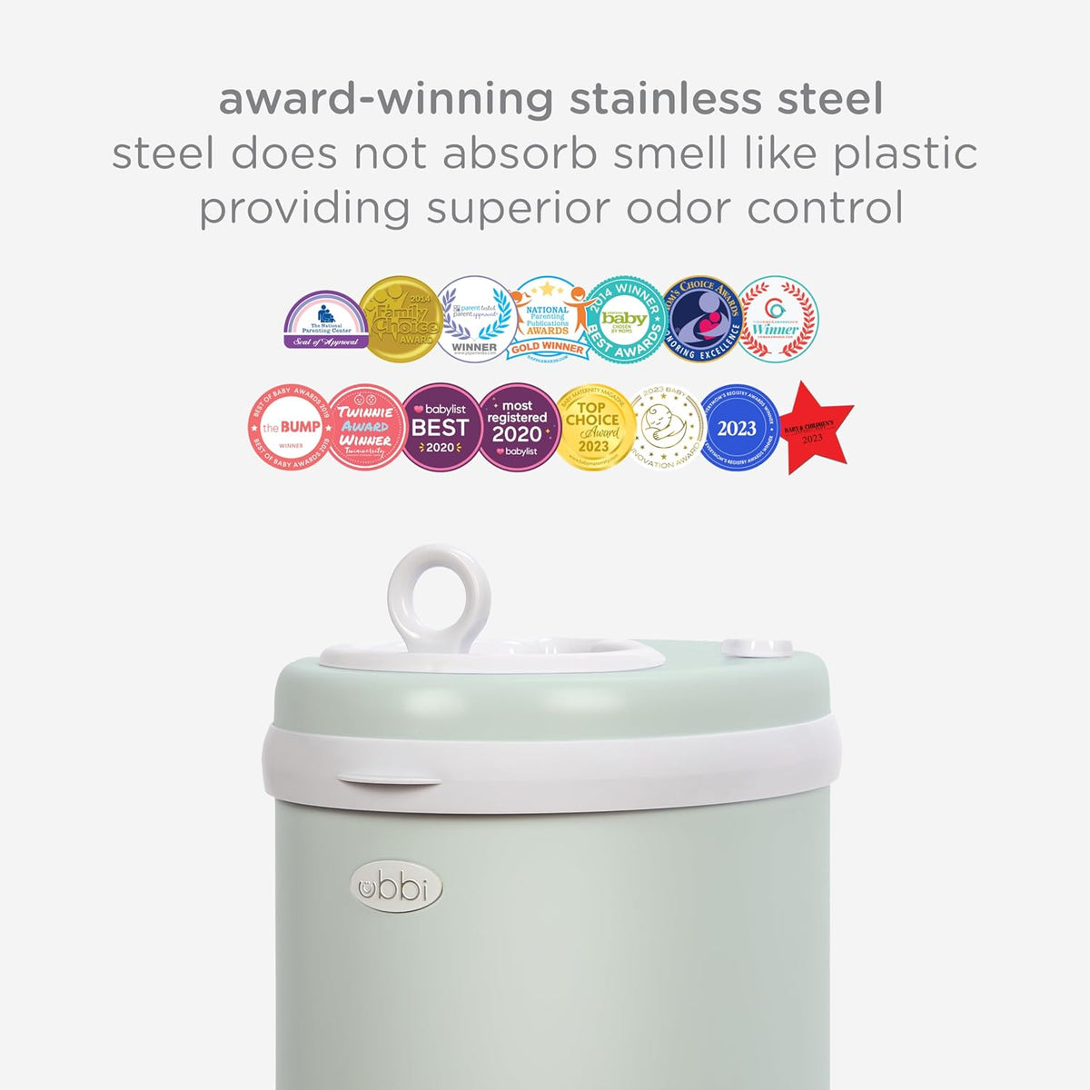 Stainless Steel Diaper Pail, No Special Bags, Odor-Locking, Taupe