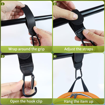 4 PCS Stroller Hook, Baby Stroller Hooks, Universal Stroller Clips and Hooks, Adjustable Stroller Carabiner Clip for Diaper Bags | The Perfect Mummy Hook for Pram, Shopping and Pet Carts(Black)