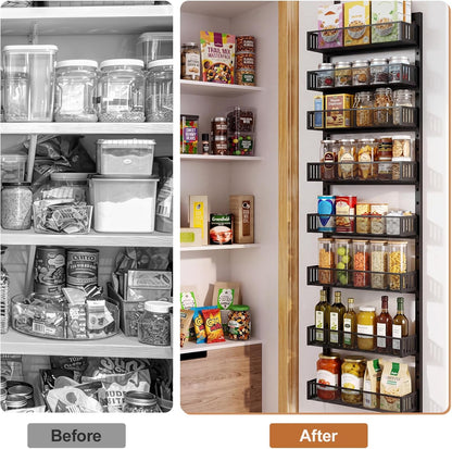 Over the Door Pantry Organizer, 8-Tier Heavy-Duty Door Spice Rack with Mesh Baskets, Height Adjustable & Anti-Swing Design, Pantry Door Organizers and Storage for Kitchen, Bathroom, Laundry Room